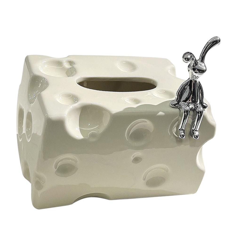 Tissue Box Cover Ceramic Rectangular Stylish Elegant Decorative Napkin Box Holder for Desktop Coffee Table