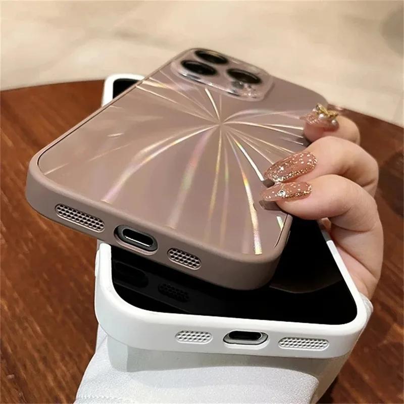 Luxury 6D Colorful Laser Aurora Case For iPhone 16 15 14 Plus 13 12 11 Pro Max Soft Bumper Shockproof Glass Camera Hard PC Cover