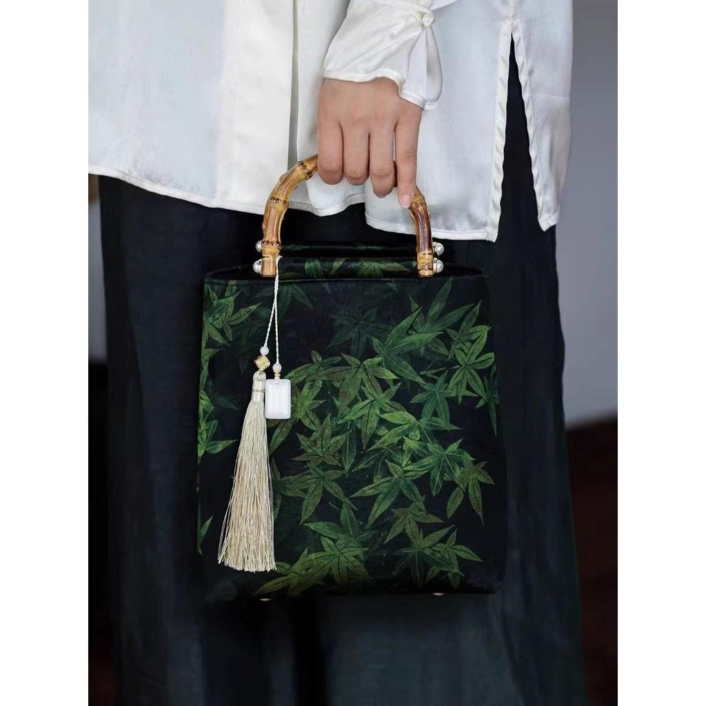 Grüne Bambusknoten Qipao Handtasche Vintage Stil Hanfu Damen Tragetasche