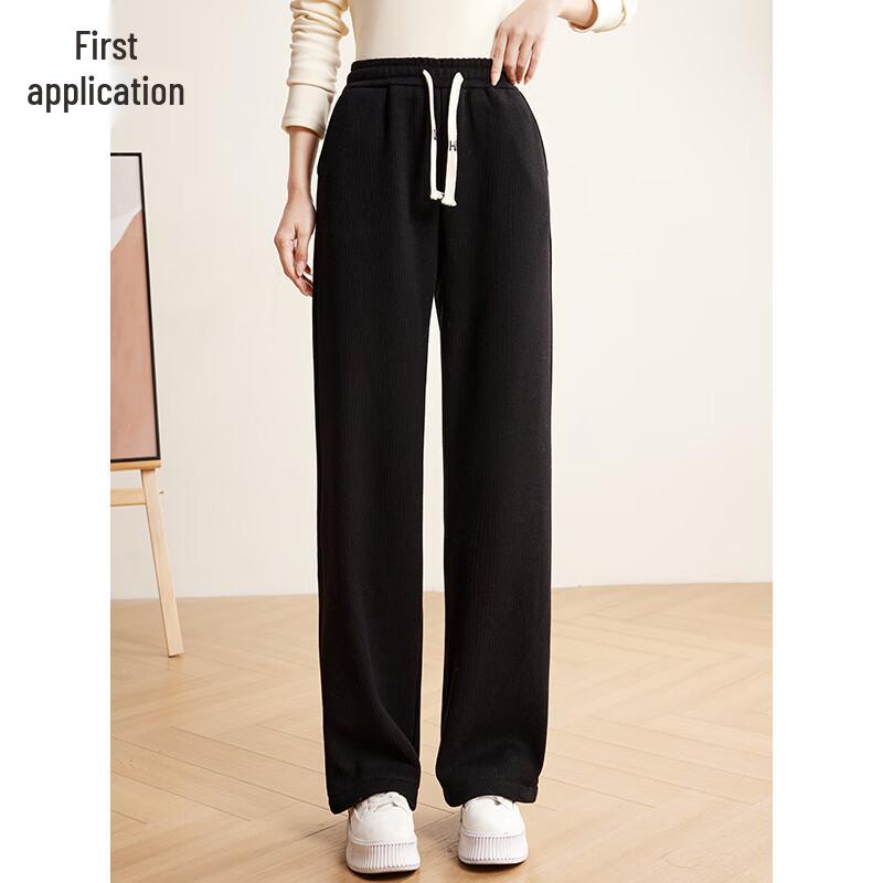 Women's High-Waist Fleece Lined Straight-Leg Casual Pants