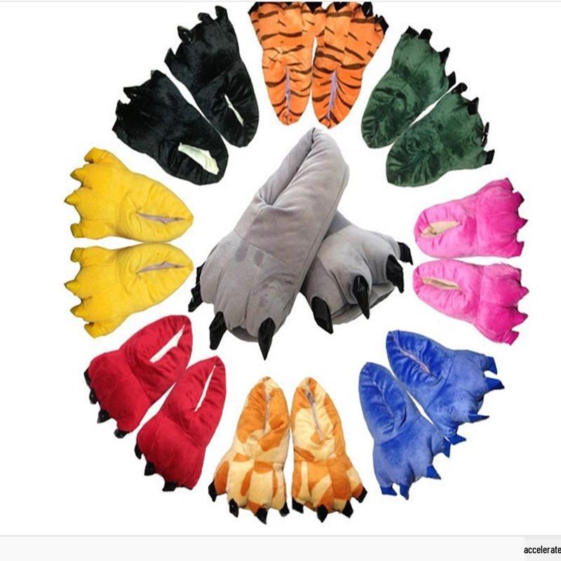 Unisex Dinosaur Claw Cotton Slippers: Cozy Autumn/Winter Velvet Heels, Large Sizes