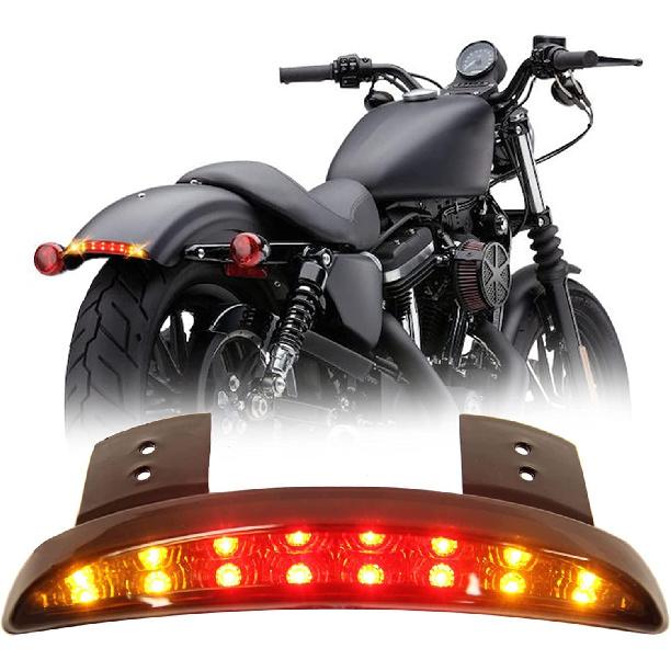 DREAMIZER Motorcycle Chopped Rear Fender Edge LED Brake License Plate Tail Light Stop Running Light Turn Signal Lamp for Harley Sportster XL883N