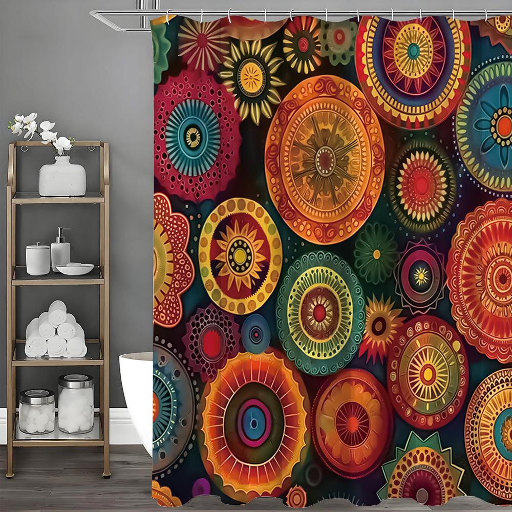 Colorful Circle Pattern Shower Curtain, Bathroom Decorative Shower Curtain, Waterproof Shower Curtain with Hooks