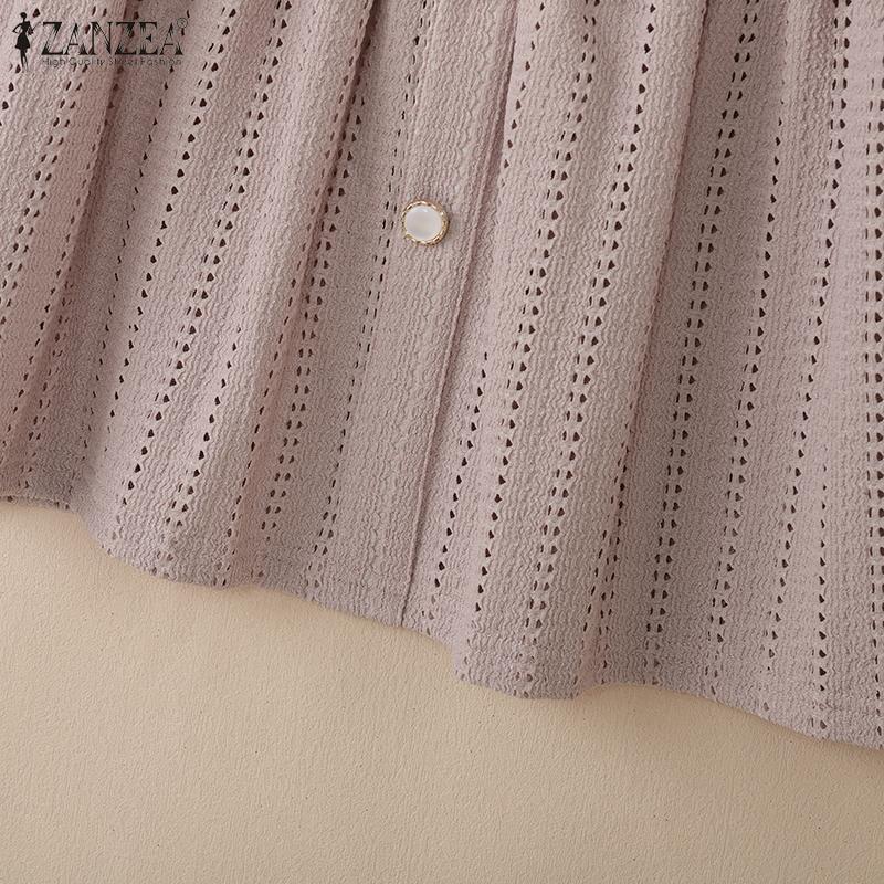 ZANZEA Women Square Collar Short Sleeve Layers Ruffled Hollow Casual Blouse