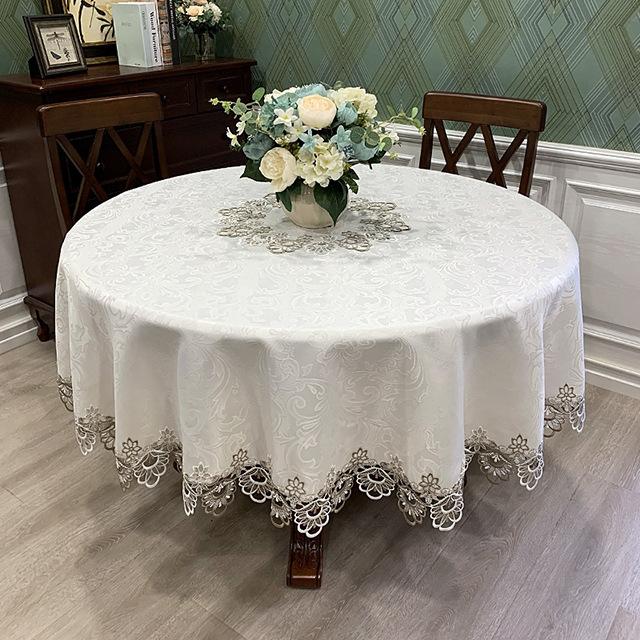 

European Lace Round Tablecloth Hotel Home Restaurant Decoration Fabric Round Table Jacquard Weaving Dust Cover Anti Fouling and Easy To Clean TableMat diameter 110cm