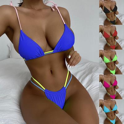 Women's Swimsuit Solid Color Lace-Up Triangle Bag Sexy Bikini Thong Brazilian Beachwear Bathing Suits
