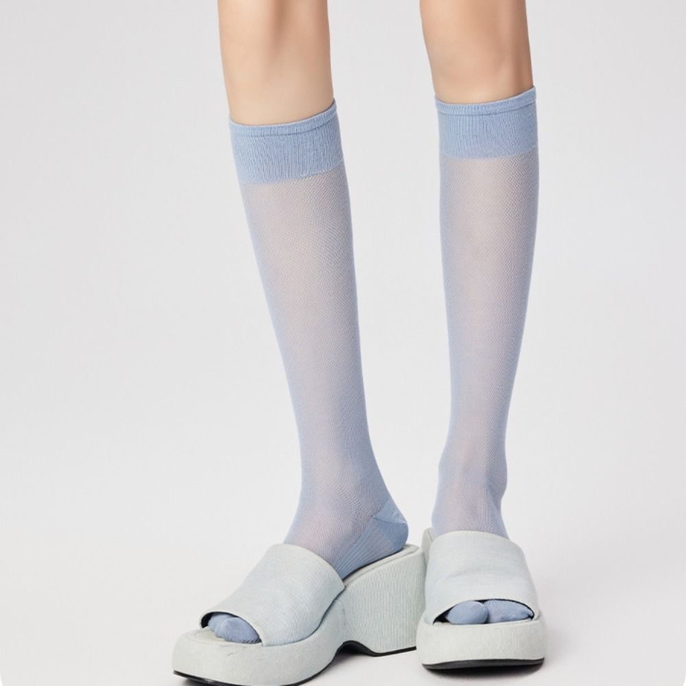 Ultra-thin Ruffle Two Toe Socks Solid Color Calf Long Socks Fashion Knee High Stockings  Summer