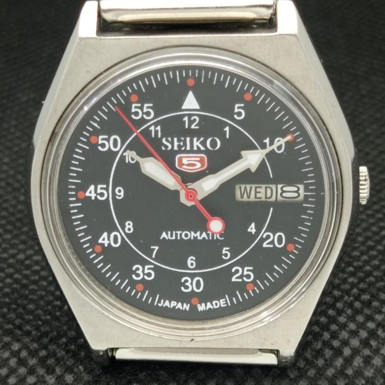POUŽÍVANÉ VINTAGE SEIKO 5 AUTOMATIC 6309A JAPONSKÉ PÁNSKE D/D ČIERNE HODINKY 608i-a316911-2