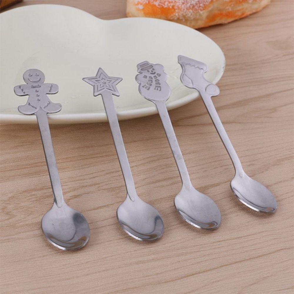 4Pcs/set Kitchen Accessories Stirring Spoon New Year Xmas Gifts Tableware Christmas Decorations Dessert Spoon Coffee Spoons