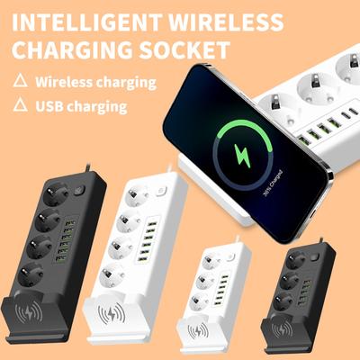 EU Plug Power Strip With Wireless Charger – Multi-Outlet USB PD Charging Station with Wireless Charging Pad