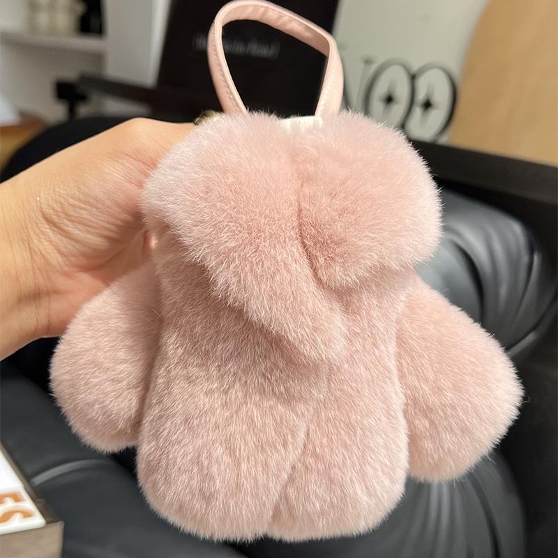 

Rex Rabbit Fur Keychain Small Clothes Modeling Keychain Fur Pendant Key Chain Keychain Fluffy Keyring Gift For Women Bag Charms 13 cm