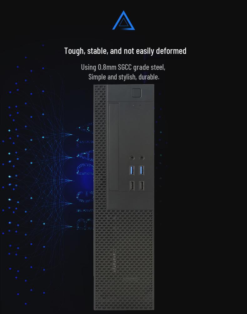 SKTC UX02 Desktop-Gehäuse: Kompatibel mit MATX-Motherboard, 1U-Netzteil, optischem Laufwerk, Grafikkarte; Aufstellbares & Liegendes Design.