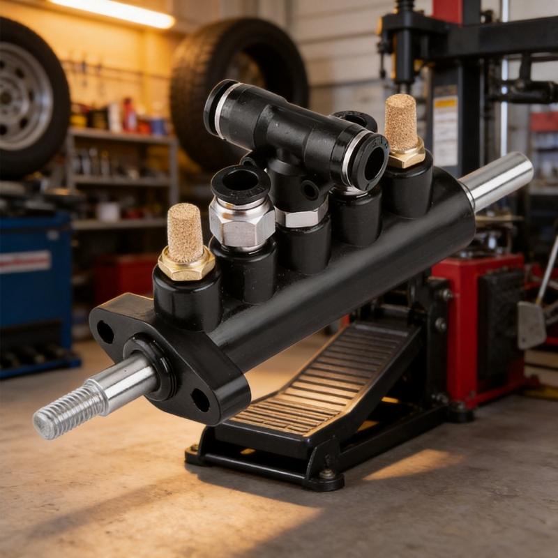 Pneumatic Control Foot Pedal, Tire Changer Air Switching Replacement Part, Service Assembly with Push-In Fittings for Bay Repair and Shop Care