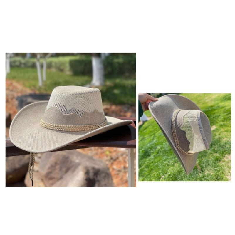 Adult Unisex Cowboy Hat for Travel Outdoor Summer Sun Hat Soft Breathable Mesh Cowgirl Hat Women Men Beach Cap Headwear