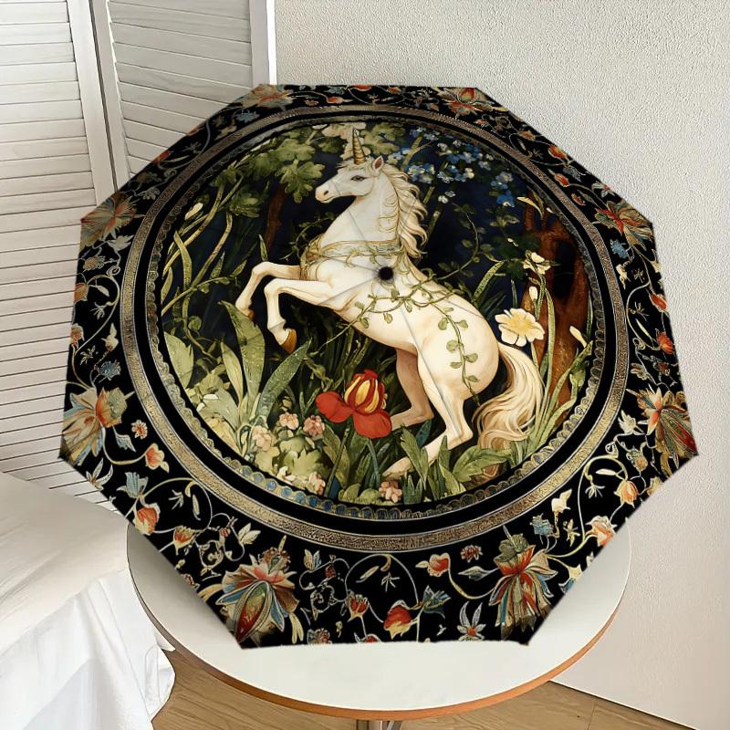1 Stück Einhorn-Blumen-Regenschirm - 8 Speichen verstärkt, Automatisches Öffnen, Leicht & Langlebig, Niedliches Modeaccessoire für Draußen - K1268