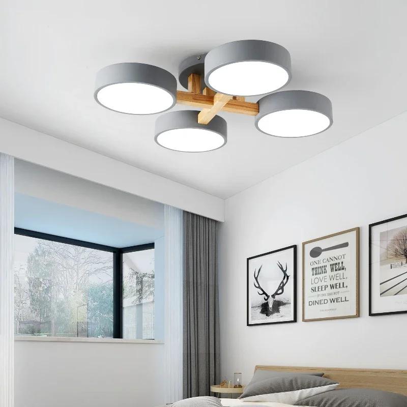 Nordic Wooden Ceiling Lights Indoor LED Macaron Color Decor Chandelier  Creative Ceiling Lamp For Parlor Bedroom Study Room Cafe