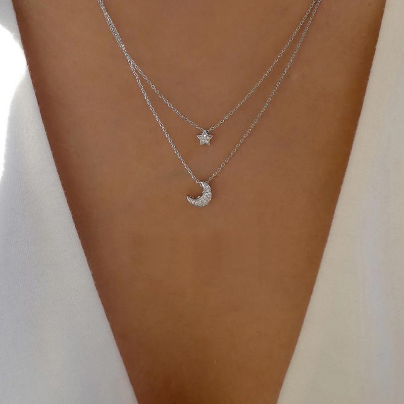 Alloy necklace wholesale European and American popular jewelry fashion multi-layer love water drop pendant retro women's collarbone chain