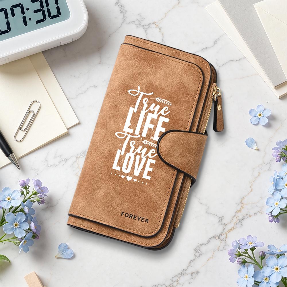 Women Long Wallet True Life True Love Letter Print Multi Card Holder Zipper Purse