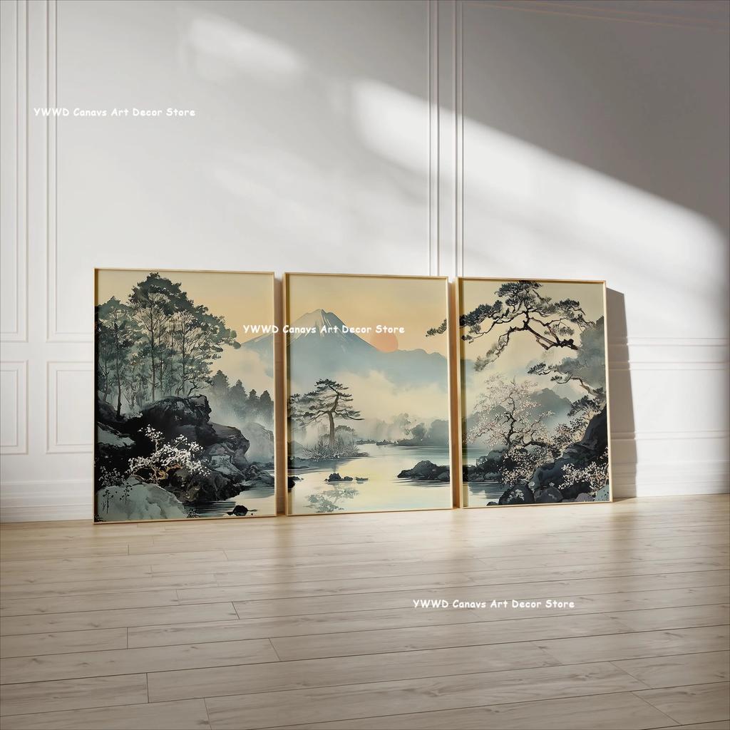 3pcs/set Japanese Mountain Landscape Zen Art Canvas Prints Forest Landscape Wall Art Posters Suitable for Modern Home Decor Gift