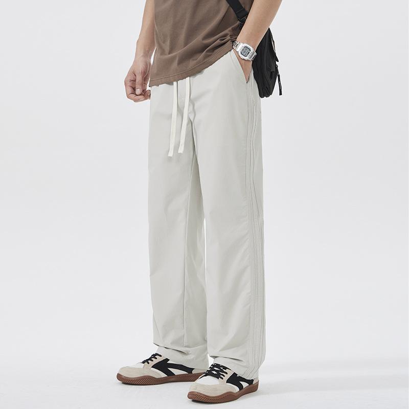 G Elastic Quick-drying Ice Silk Cool Casual Pants Men's New Summer Elastic Waist Loose Straight Trousers
