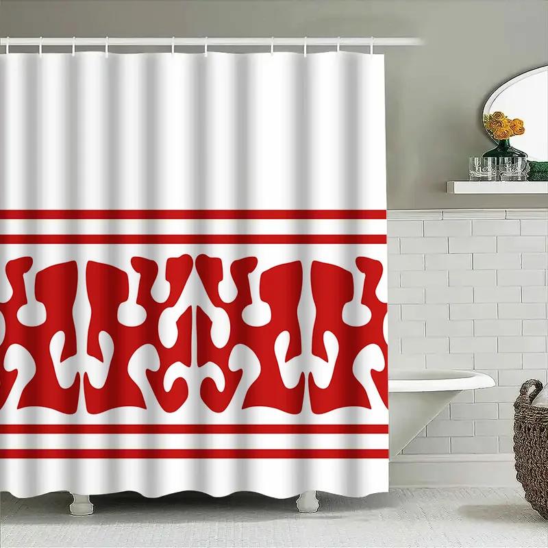 Modern Red White Shower Curtain Decorative Waterproof Bathroom Shower Door Panel Home Decoration (180X275Cm) Available On Aliexp