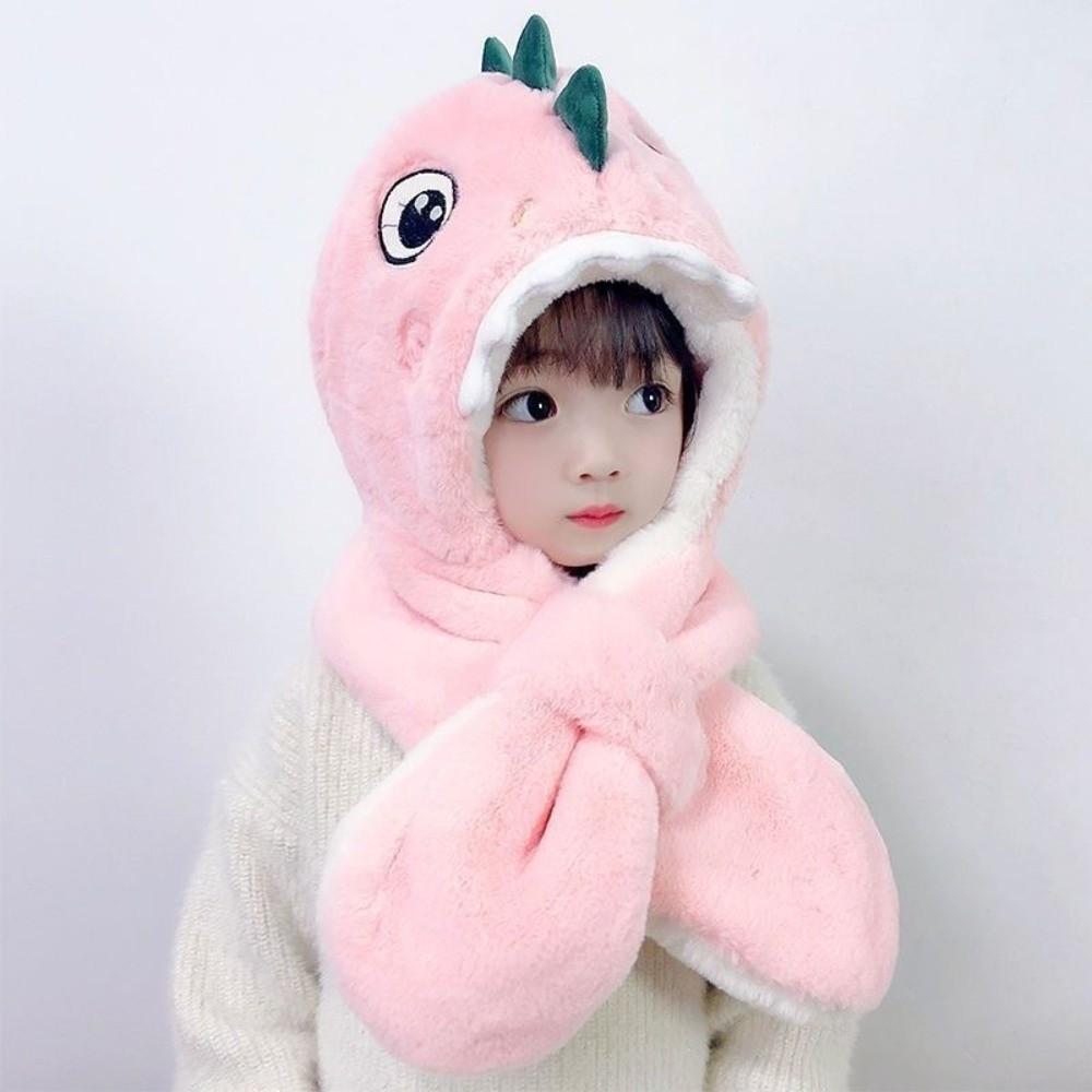 Thicken Plush Dinosaur Scarf Hat Set Keep Warm Plush Scarf Cute Winter Children's Hat  Outdoor