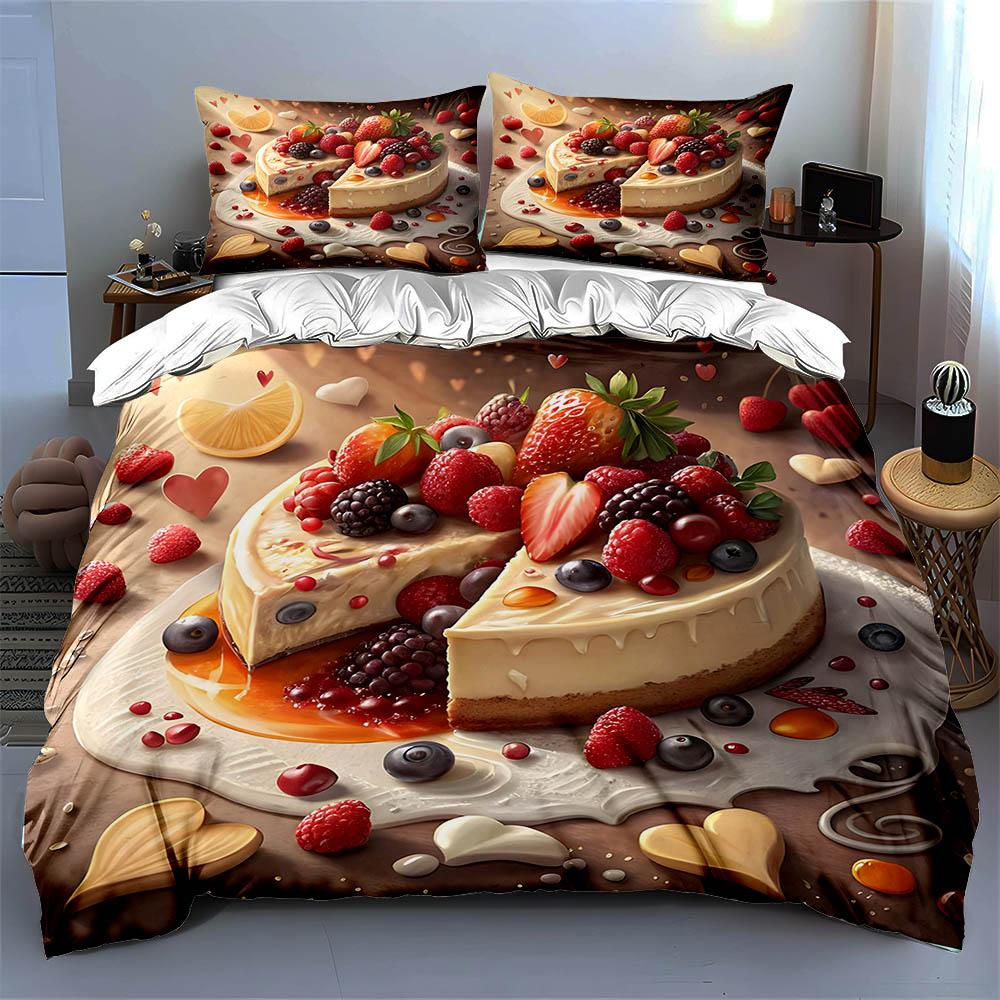 Beeren-Käsekuchen-Design Bettwäsche Bettbezug-Sets Bettbezüge Kissenbezüge Geschenke (1 * Bettbezug 2 * Kissenbezüge, ohne Bettdecke)