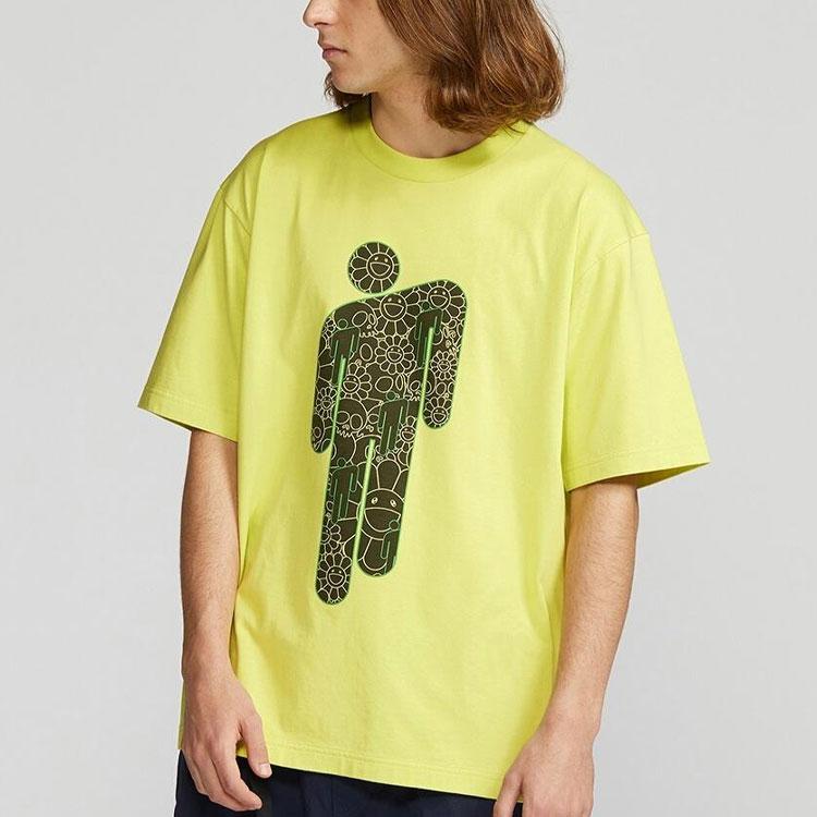Uniqlo Murakami Takashi Collaboration Floral Cartoon Print Round Neck Short Sleeve T-Shirt Unisex Tops Light-Green 428709-52