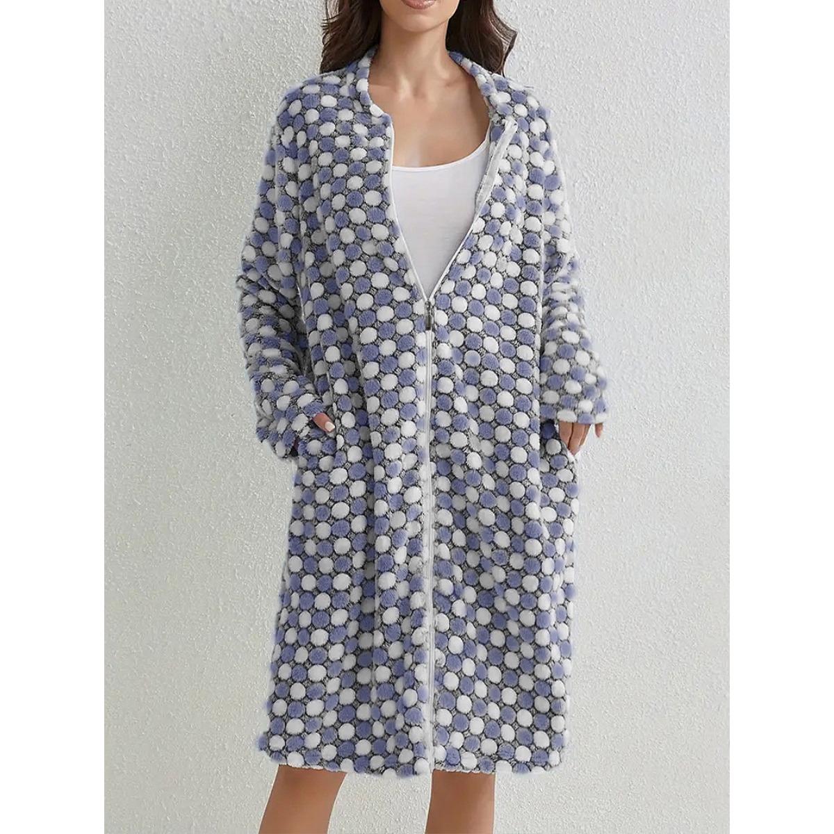 

Повседневная и удобная фланелевая ночная рубашка с открытой грудью, домашний халат с круговым узором M синий