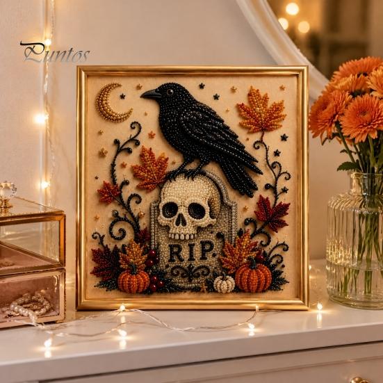 Ghost Pumpkin Art Craft Halloween Faux Pearl Kit, 3D Painting DIY Spooky Gem for Beginners Cute Set Adults, Autumn Home Wall Decor Crafting