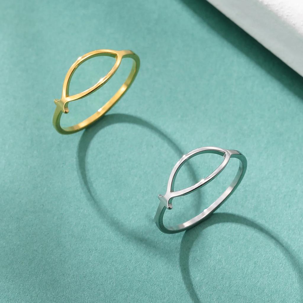 Christian Jesus Fish Ring for Women Stainless Steel Ichthys Amulet Ring Minimalist Religious Jewelry Birthday Gift