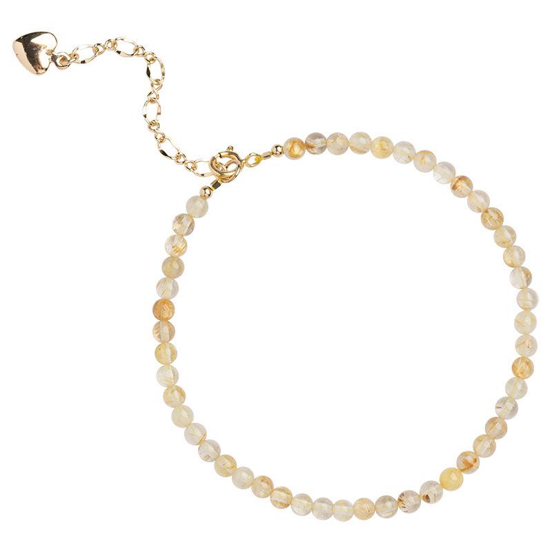 2024 Chinese Style Golden Rutilated Quartz Bracelet - Women's Retro Design, Fine Yellow Quartz Beads