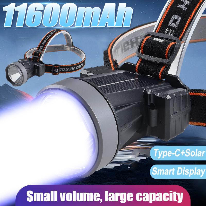 Large Capacity Solar Charging, Ultra Long Battery Life, Strong Light Battery Display, Multifunctional Headlight Type-C Solar Rechargeable