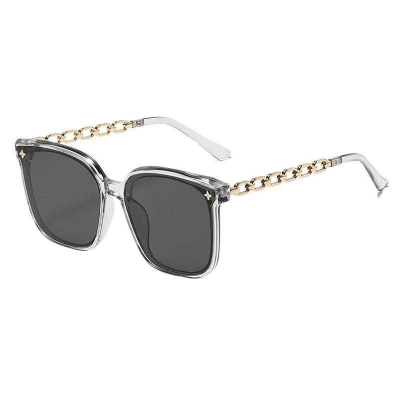 Cool Gold Chain Oversized Square Sunglasses for Women UV400 Anti Radiation Vacation Driving Eyewear