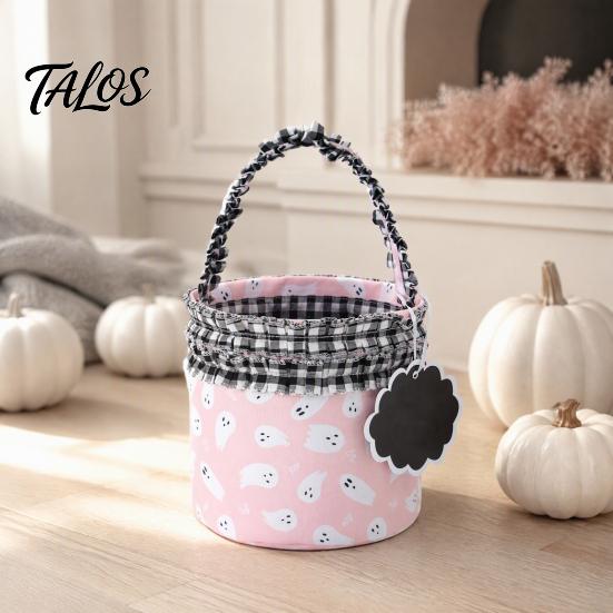 Großer Süßigkeitenhalter Halloween Kürbis Geist Leckerbissen Tasche, Niedlicher Korb mit Spitzenhenkel für Tragbaren Geschenkkorb Kinder, Gruselige Tasche Süßes oder Saures