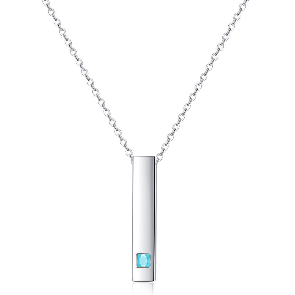 Elegant Asymmetrical Stainless Steel Bar Necklace with Diamonds - Customizable for Couples