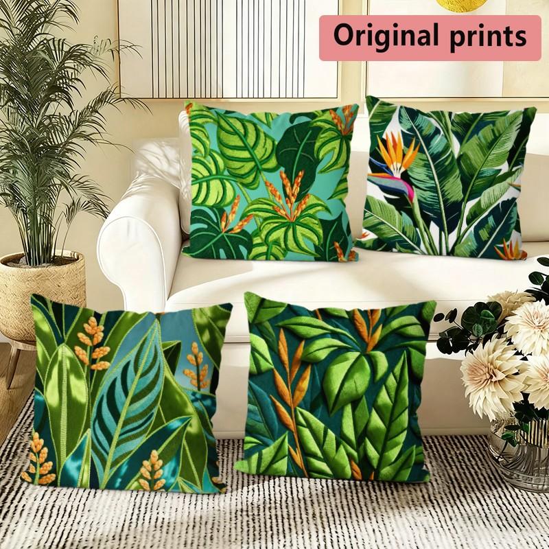 Tropical Jungle Leaf Print Pillow Covers Pattern Cushion Cover Suitable for Sofa Bedroom Car Pillow Cover