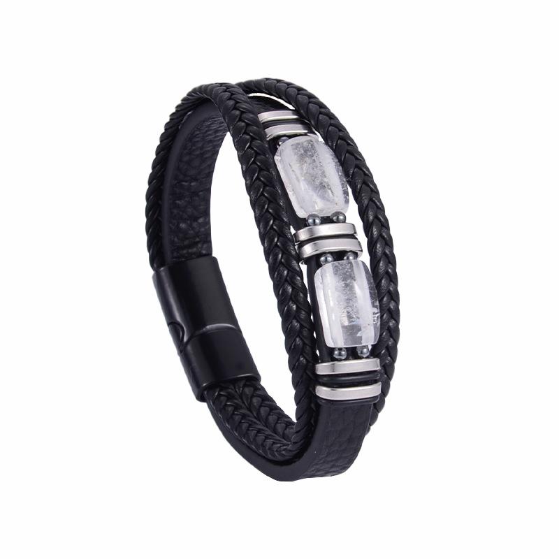 Multi Layer Leather Cord Tiger Eye Stone Bracelet Magnetic Clasp Men's Jewelry