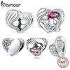 BAMOER 925 Silver Mother & Daughter Bead Affinity Heart Charm for Women Bracelet Bangle DIY Mother's Day Gift BSC687