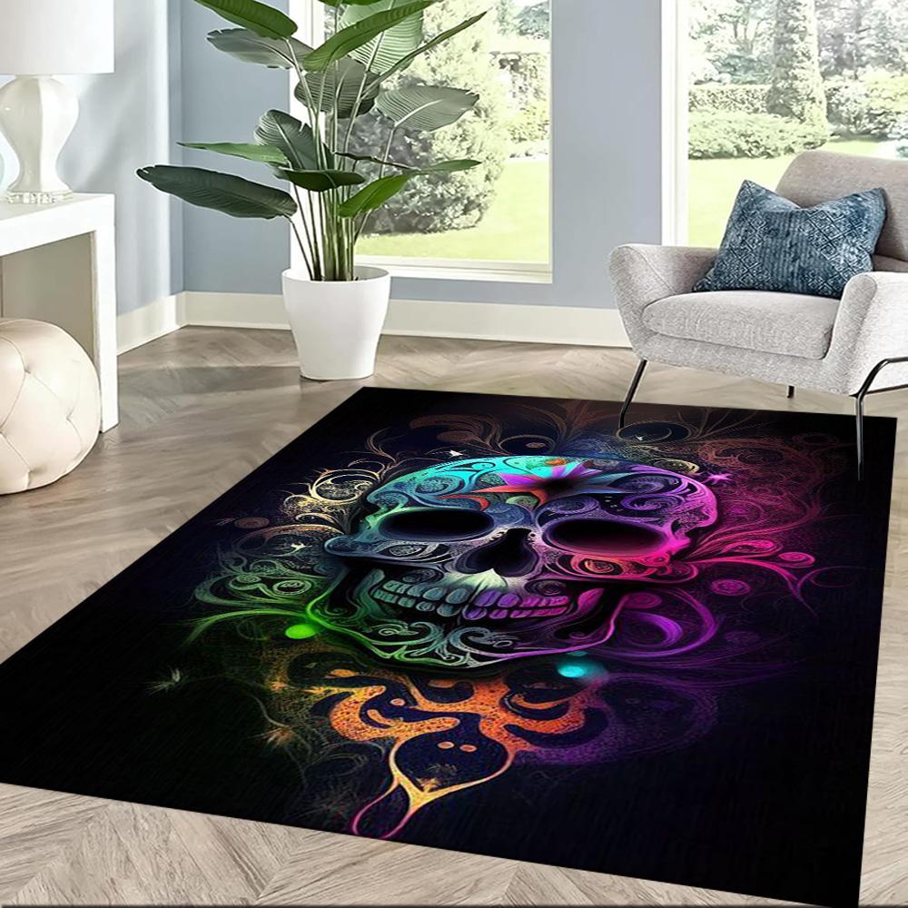 Colorful Skull Artwork Floor Mats for Living Room, Bedroom and Room Decoration Are Suitable for Gifts.