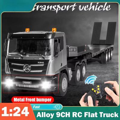 New 1:24 RC Flatbed Truck Model 9 Channel Alloy Engineering Vehicle 2.4G Remote Control Car Radio Control Trailer Christmas Gift Boy Toy