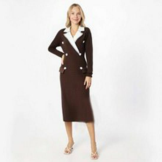 European & American Lapel Long Sleeve Knit Dress - 2025 Single-breasted Waist-cinching Autumn Dress for Women