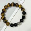 Men’s Beaded Bracelet Tiger Eye Natural Stone 12mm Round Beads Stretch Obsidian Bangle DIY Jewelry Gifts