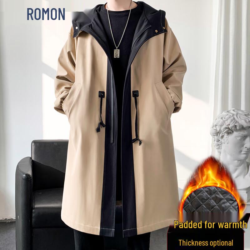 ROMON Men's Autumn/Winter Mid-Length Trench Coat