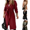 Cappotto invernale da donna in lana con cintura allacciata, ampio, tinta unita, colletto rovesciato, cardigan, maniche lunghe, lunghezza media, giacca da pendolarismo