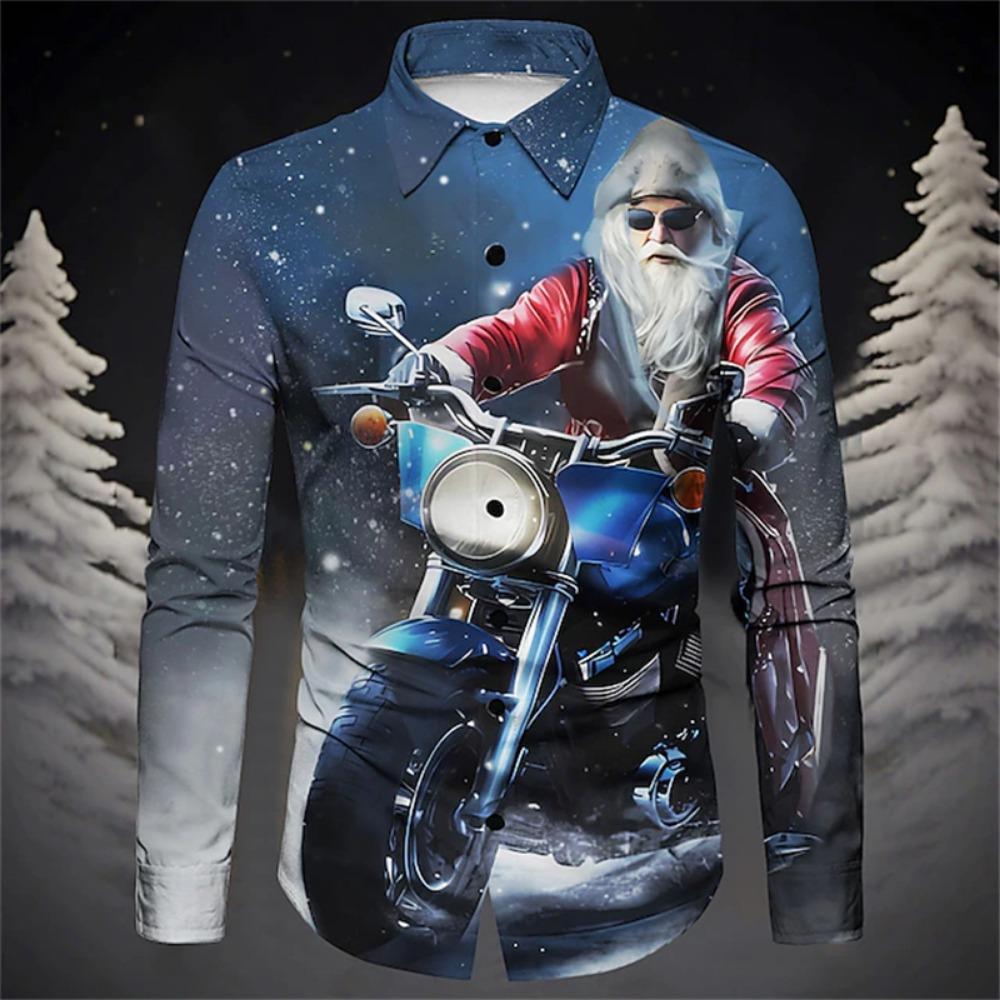 Gift Christmas Tree Print Men's Long Sleeve Shirt Urban Street Men's Fashion Christmas Shirt Autumn And Winter Casual Mens Shirt