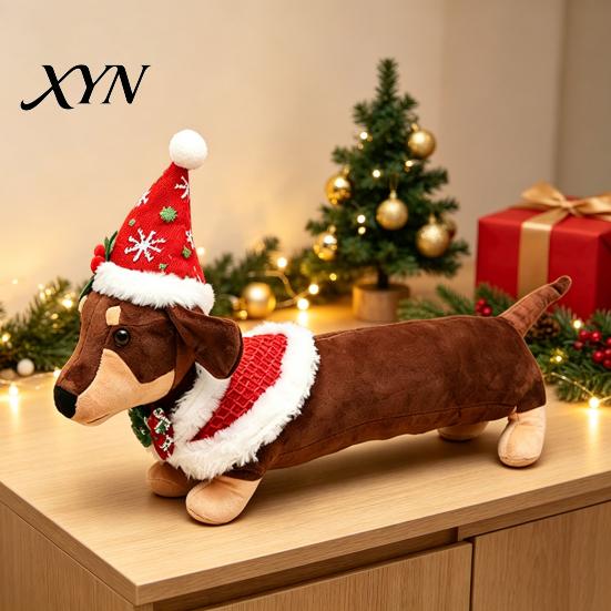 Christmas Gift for Kids Dachshund Plush Toy, Cute Dog Stuffed Animal with Santa Hat Sweater, Toy Soft Holiday Decor Ornament Home Shelf Display,