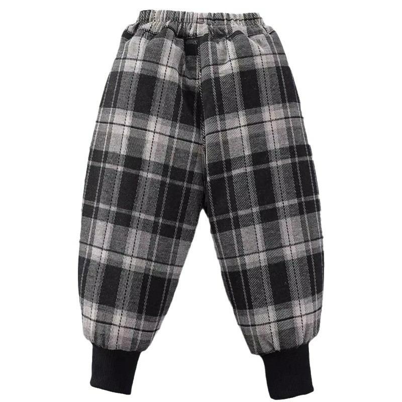Boys and Girls Lamb Fleece Pants Plus Velvet Thickening, Big Children's One-piece Fleece Plaid Pants, Children's Winter Warm Pants
