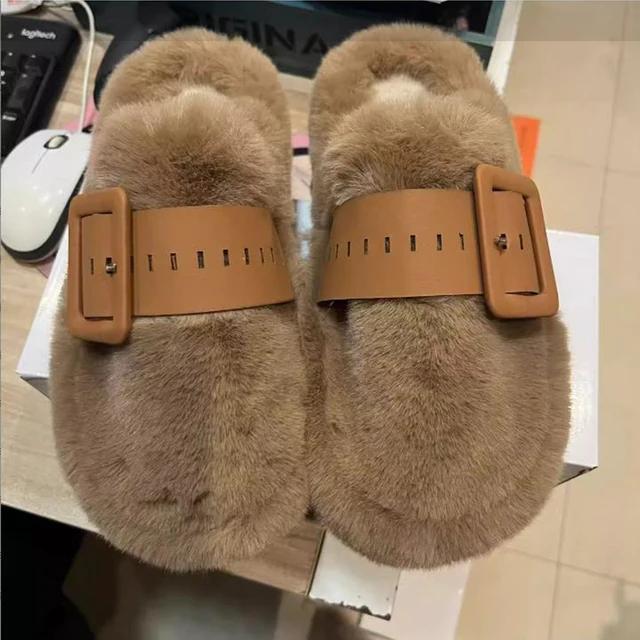 Women's Fur Slippers Autumn and Winter New Style with Plush Thick Bottom Cotton Slippers, Fashionable and Warm Cotton Slippers