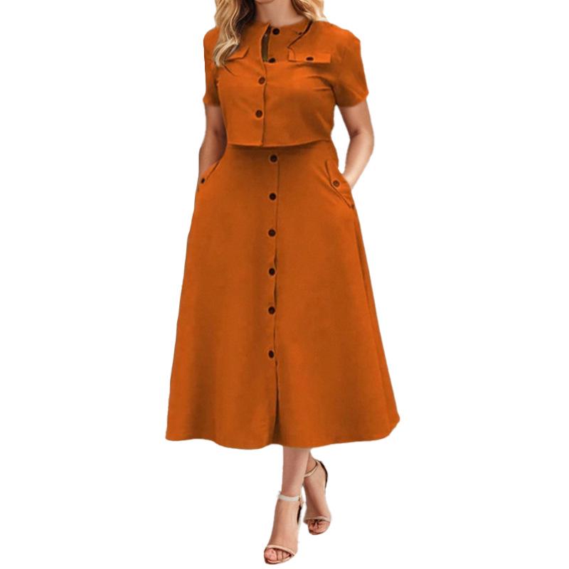 2026 Spring Women's Elegant Solid Color Casual Short Top & Skirt Set